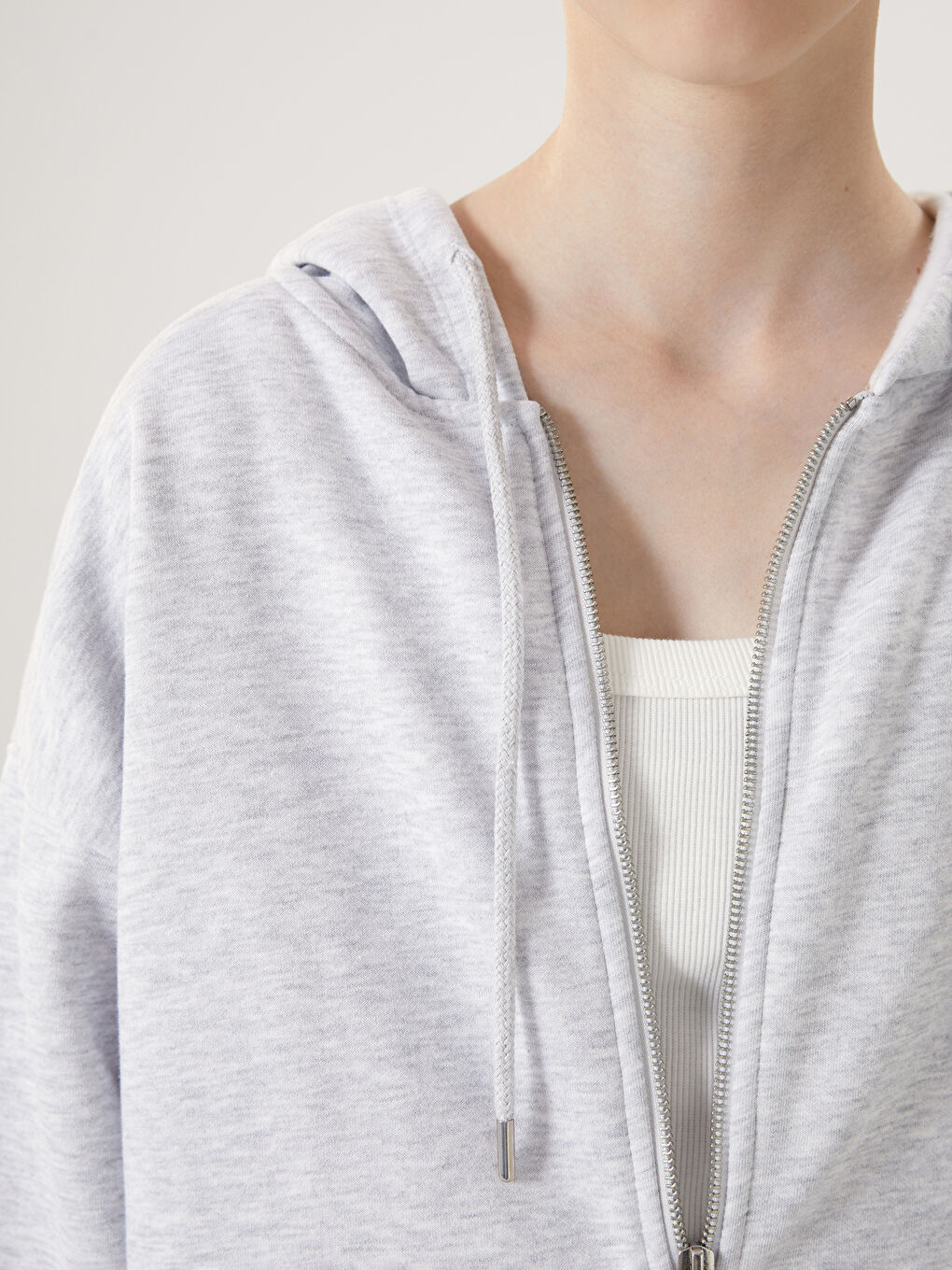 Hooded Plain Long Sleeve Oversize Women's Zipper Sweatshirt-2