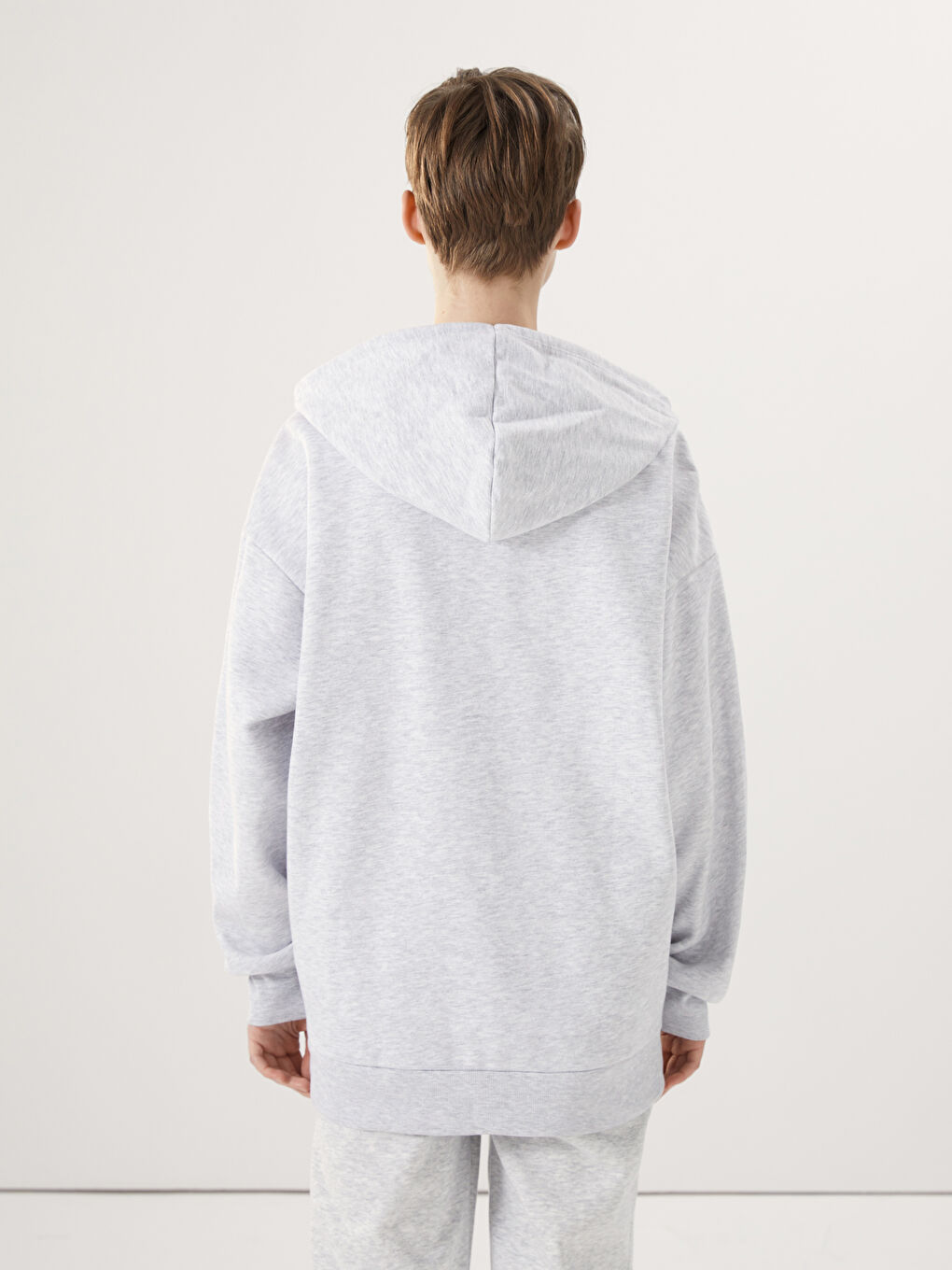 Hooded Plain Long Sleeve Oversize Women's Zipper Sweatshirt-3