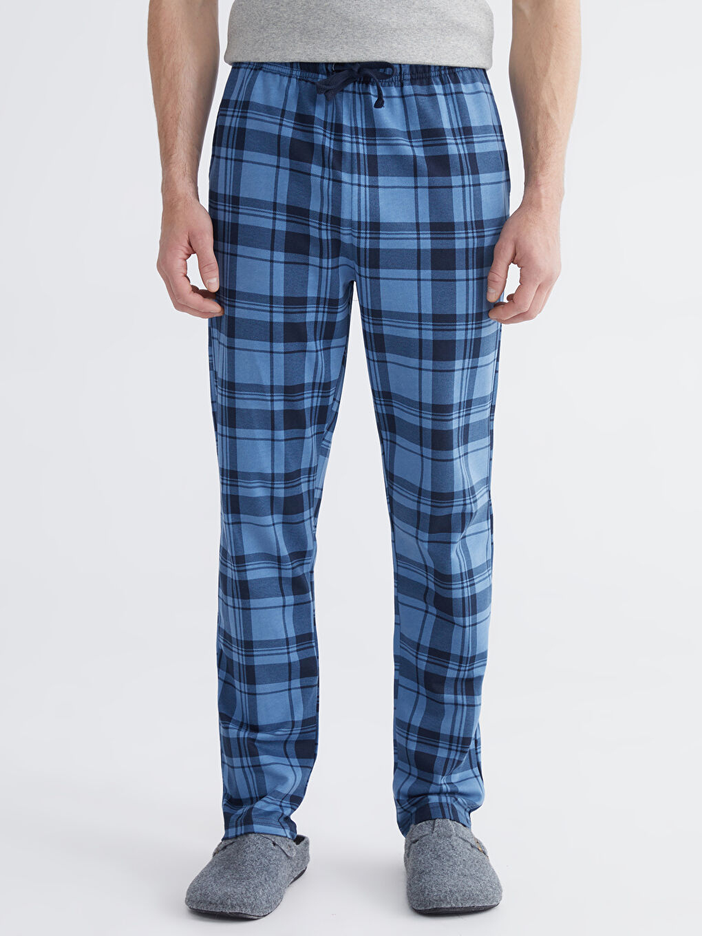 Siyah Standart Kalıp Ekose Erkek Pijama Alt-1