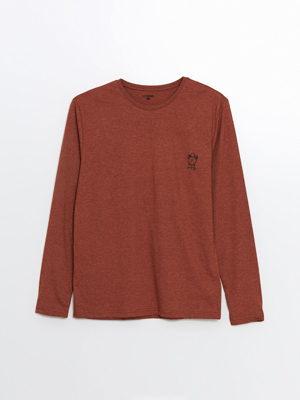 Kahverengi Bisiklet Yaka Nakışlı Erkek Pijama Üst