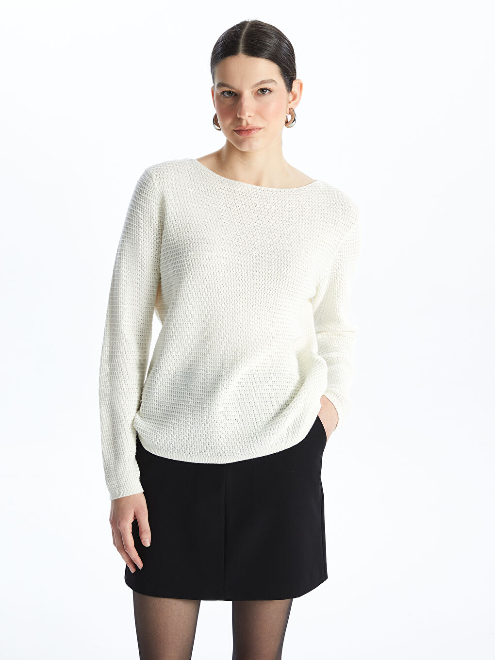 LCWAIKIKI Basic Crew Neck Self Patterned Long Sleeve Women's Knitwear Sweater -W46708Z8-R9J