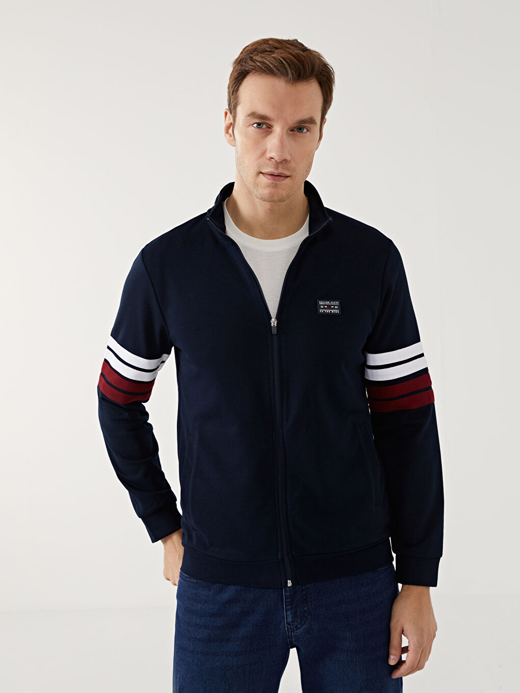 Funnel Neck Long Sleeve Men's Zip-Up Sweatshirt