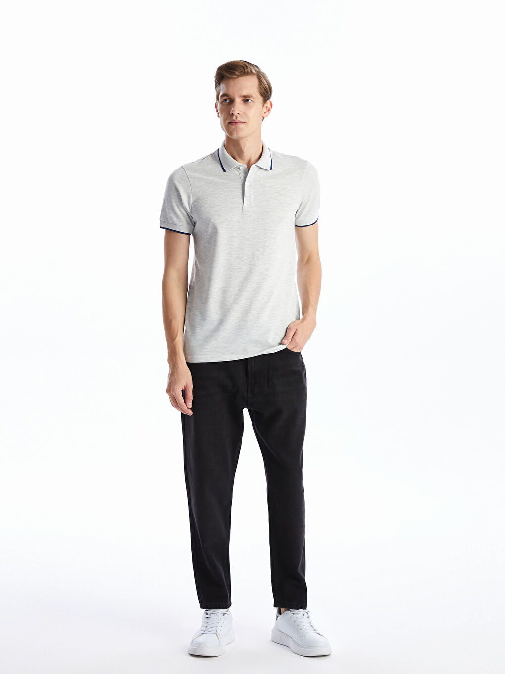 T-shirt en piqué à manches courtes et col polo pour homme-1