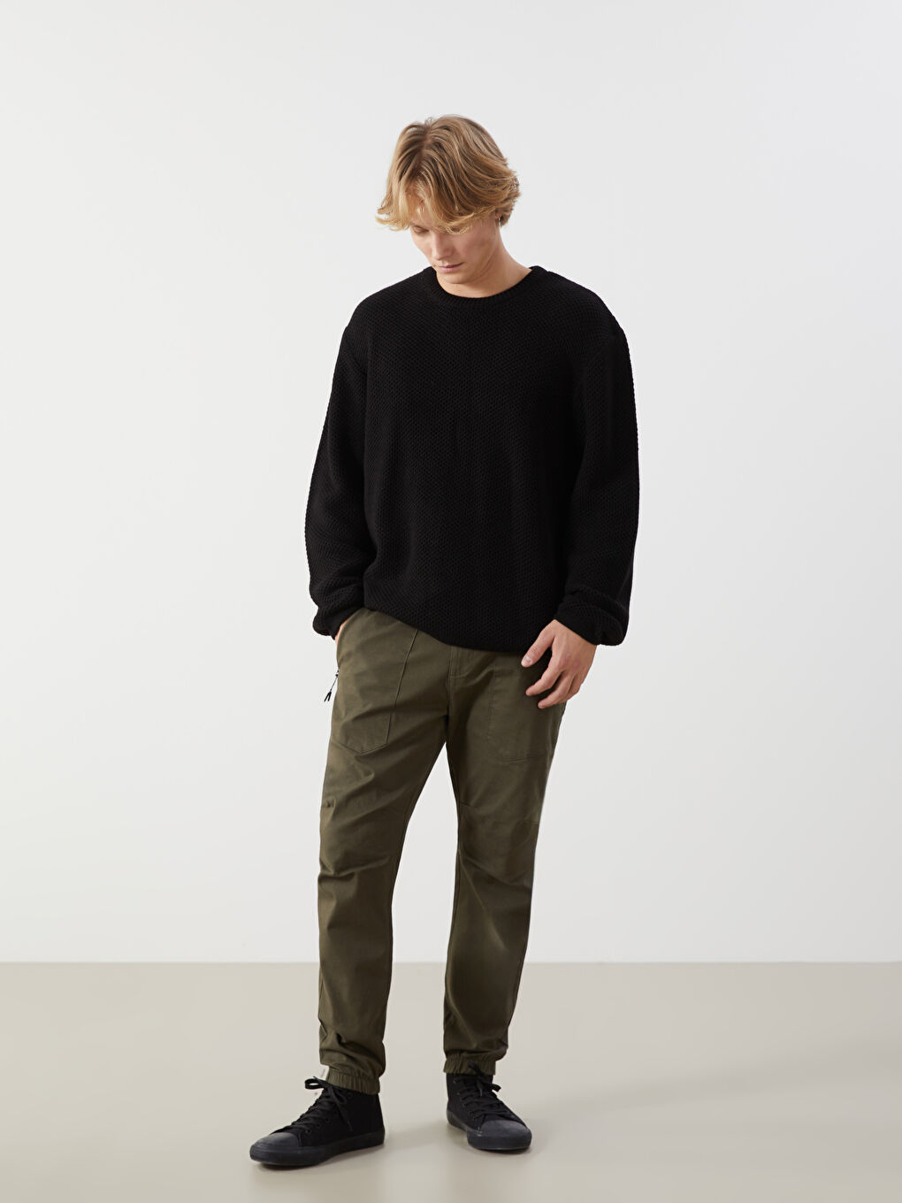 Standard Fit Gabardine Men's Jogger Pants -W46734Z8-SEM