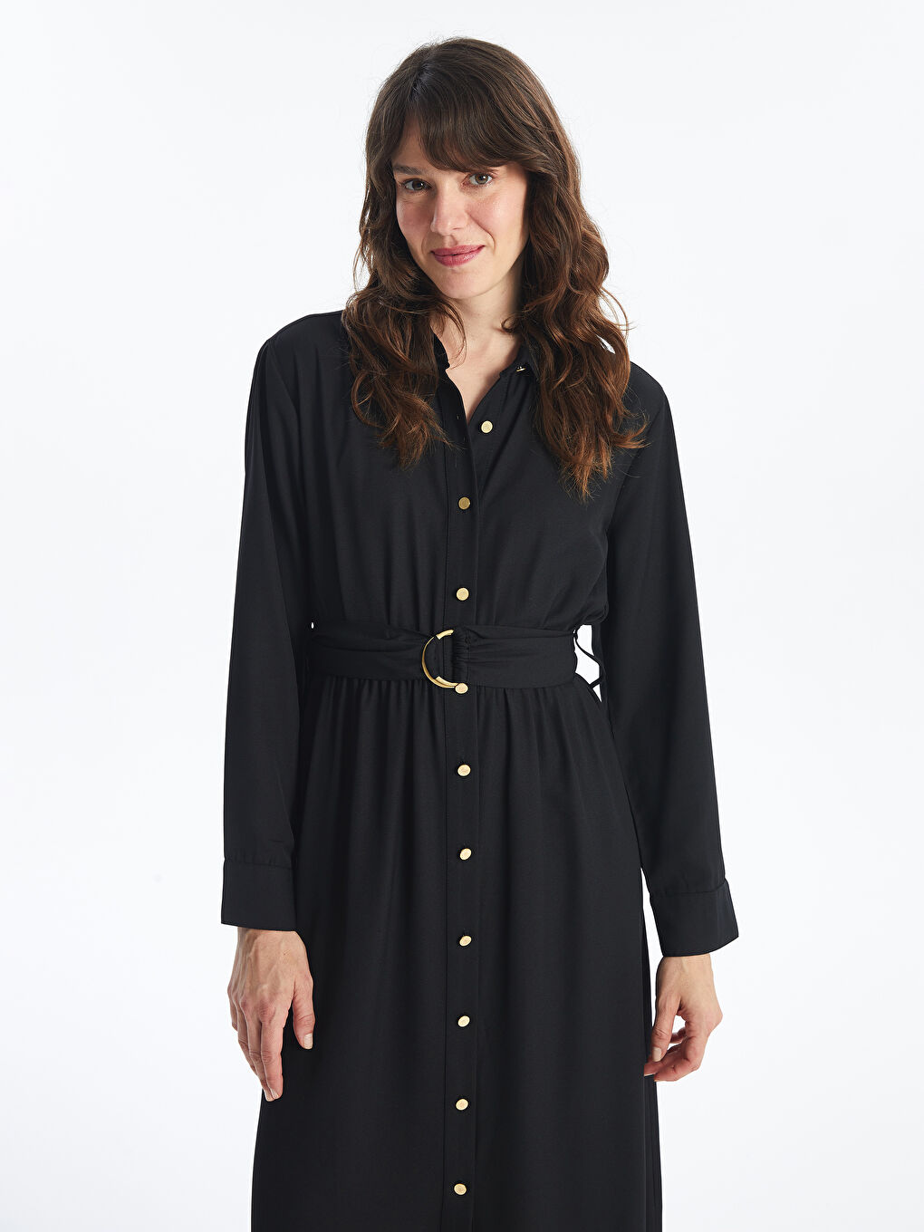 LCW Vision Plain Long Sleeve Women's Shirt Dress -W46785Z8-CVL