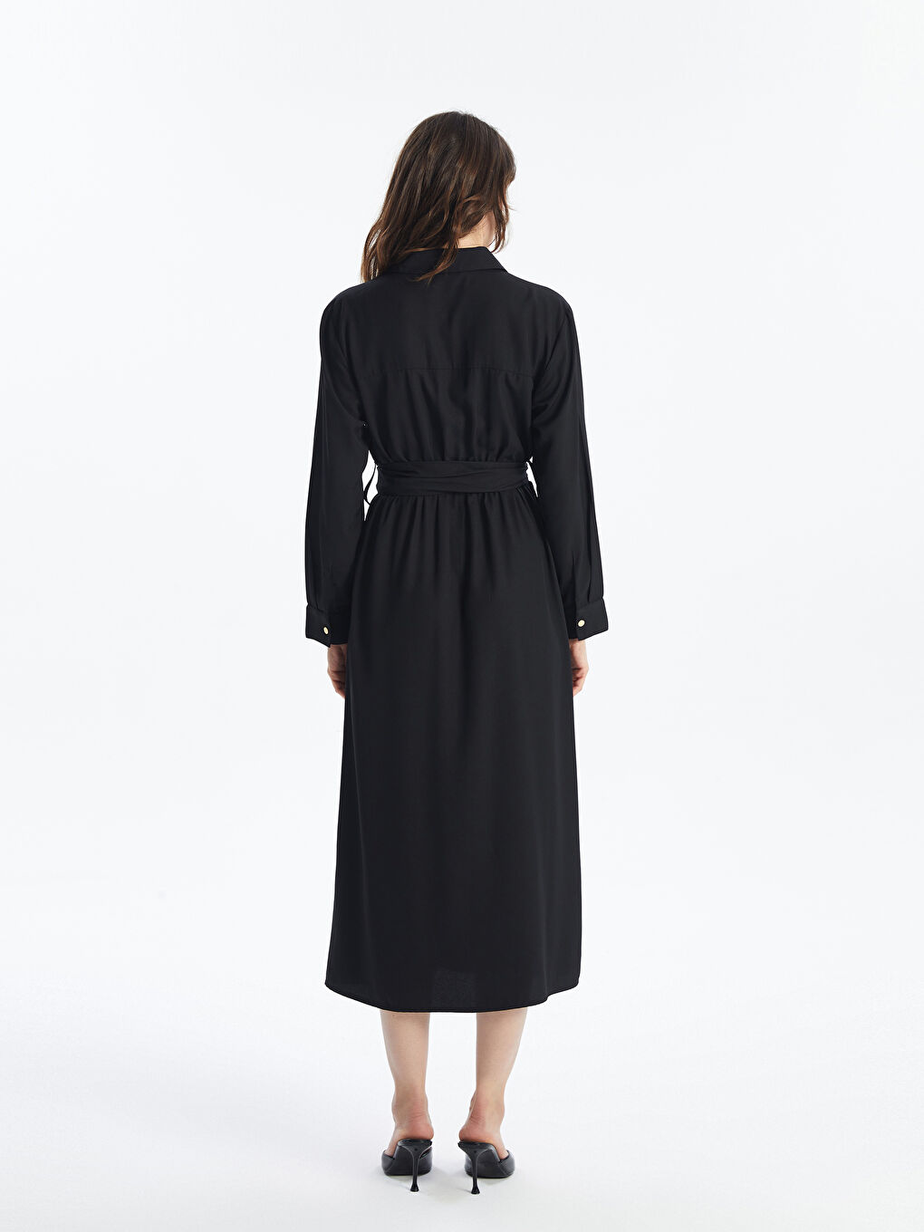 LCW Vision Plain Long Sleeve Women's Shirt Dress -W46785Z8-CVL
