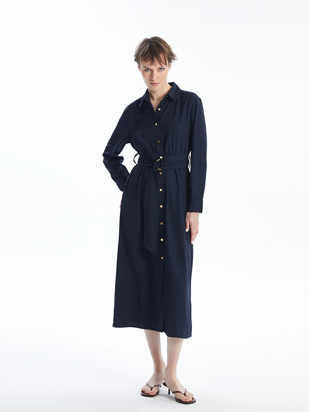 LCW Vision Plain Long Sleeve Women's Shirt Dress -W46785Z8-HRZ