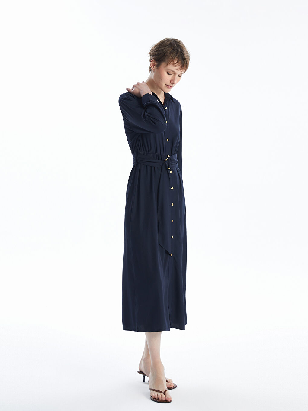 LCW Vision Plain Long Sleeve Women's Shirt Dress -W46785Z8-HRZ