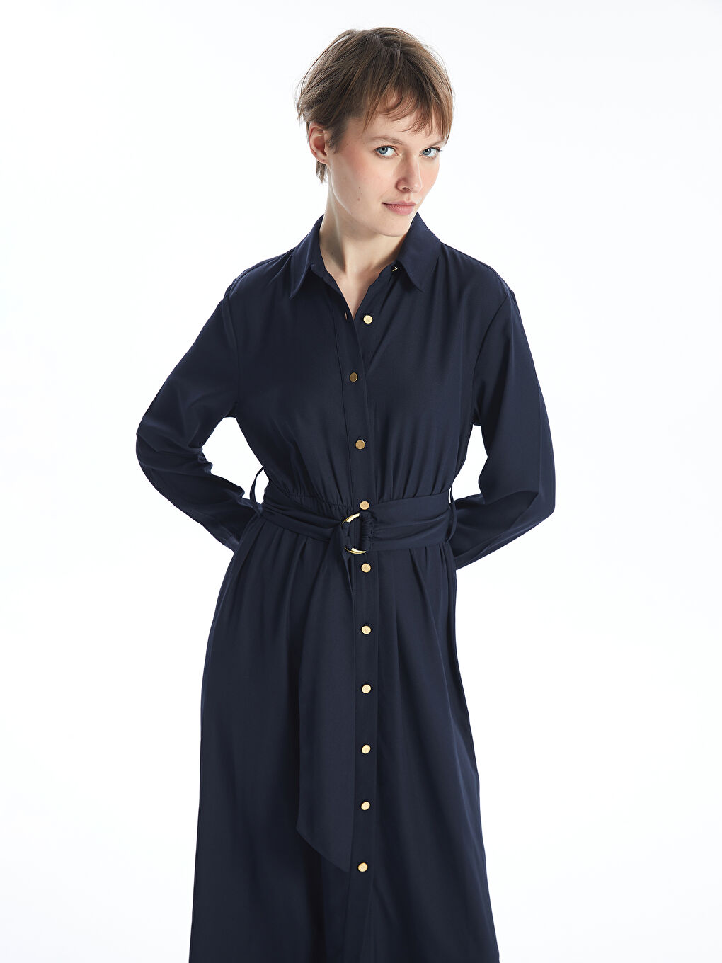 LCW Vision Plain Long Sleeve Women's Shirt Dress -W46785Z8-HRZ