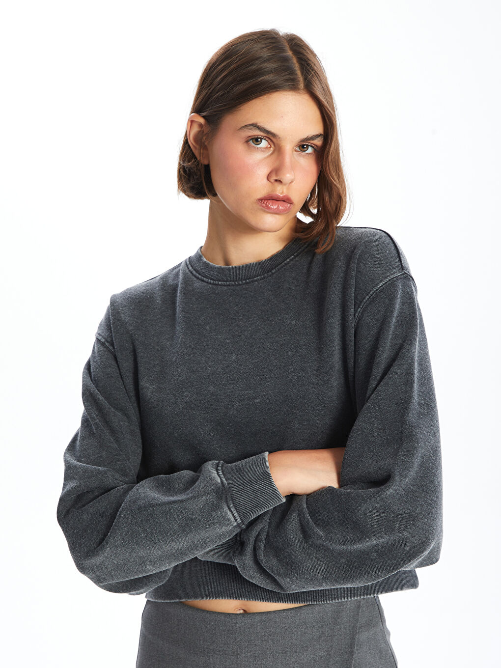 LCW Vision Antrasit Bisiklet Yaka Oversize Kadın Kalın Sweatshirt