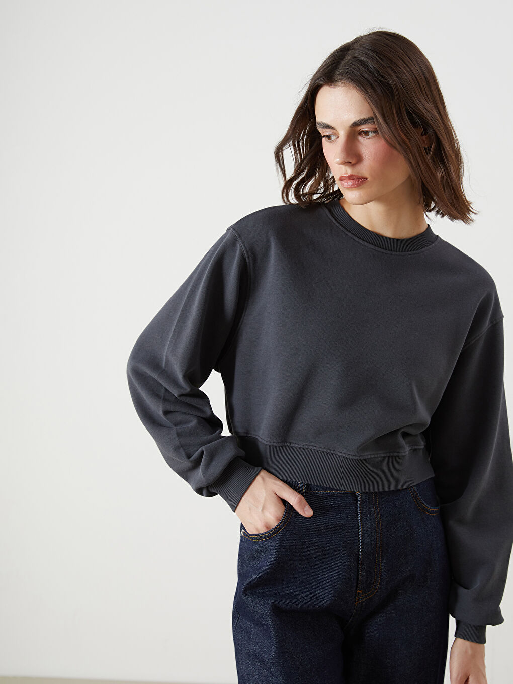 LCW Vision Bisiklet Yaka Oversize Kadın Kalın Sweatshirt -W46800Z8-DC4