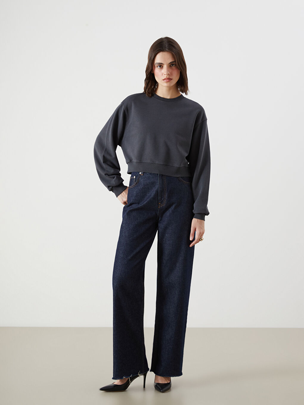 LCW Vision Bisiklet Yaka Oversize Kadın Kalın Sweatshirt -W46800Z8-DC4