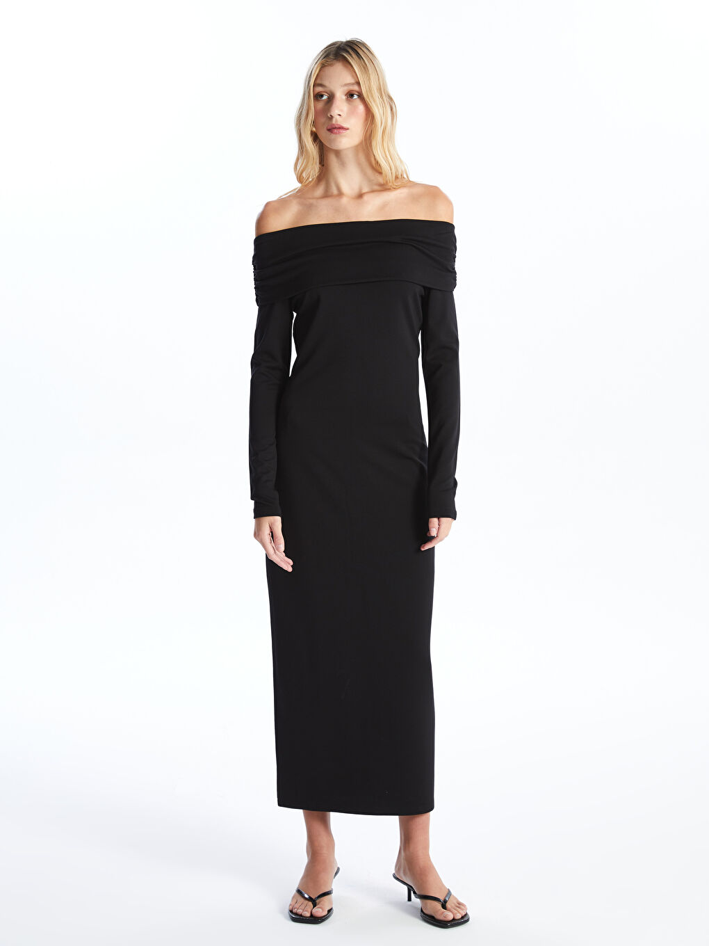 Strapless Neck Plain Long Sleeve Women's Dress-1