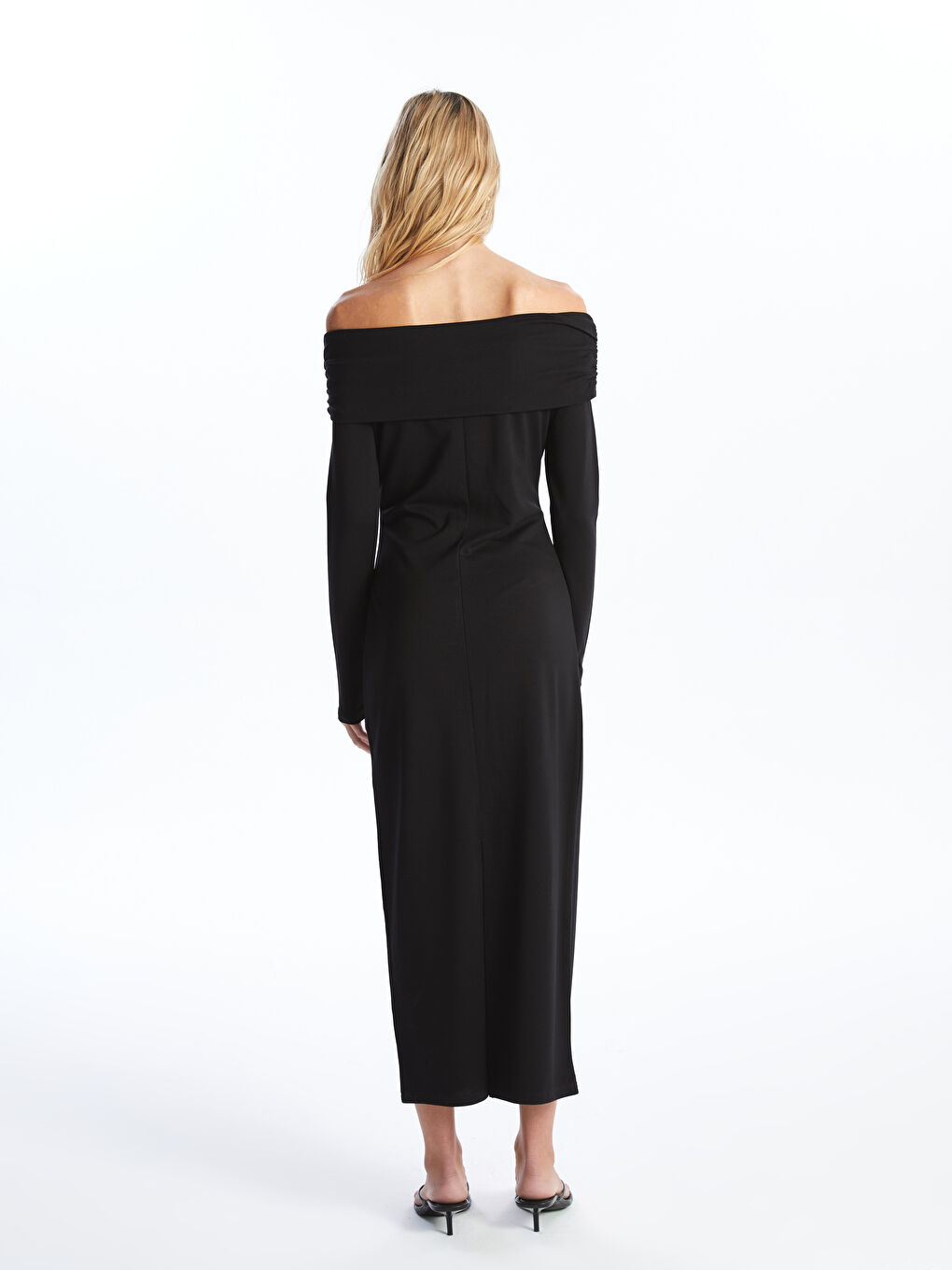 Strapless Neck Plain Long Sleeve Women's Dress-4