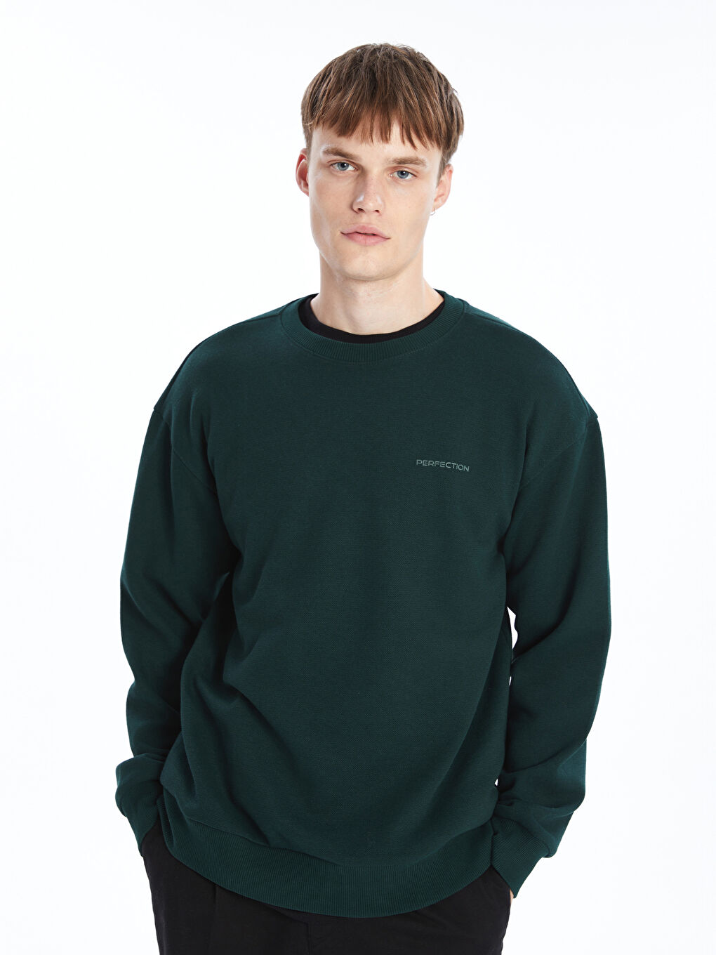 XSIDE Yeşil Bisiklet Yaka Uzun Kollu Baskılı Erkek Sweatshirt