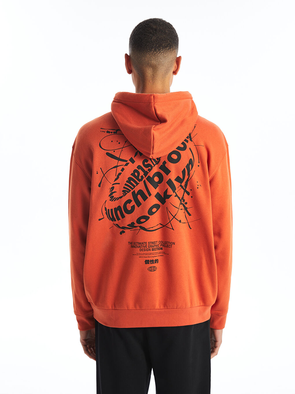 XSIDE Yanık Turuncu Uzun Kollu Baskılı Erkek Hoodie - 4