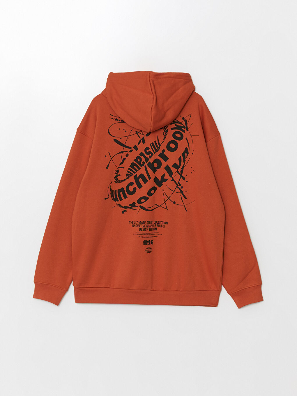 XSIDE Yanık Turuncu Uzun Kollu Baskılı Erkek Hoodie - 7