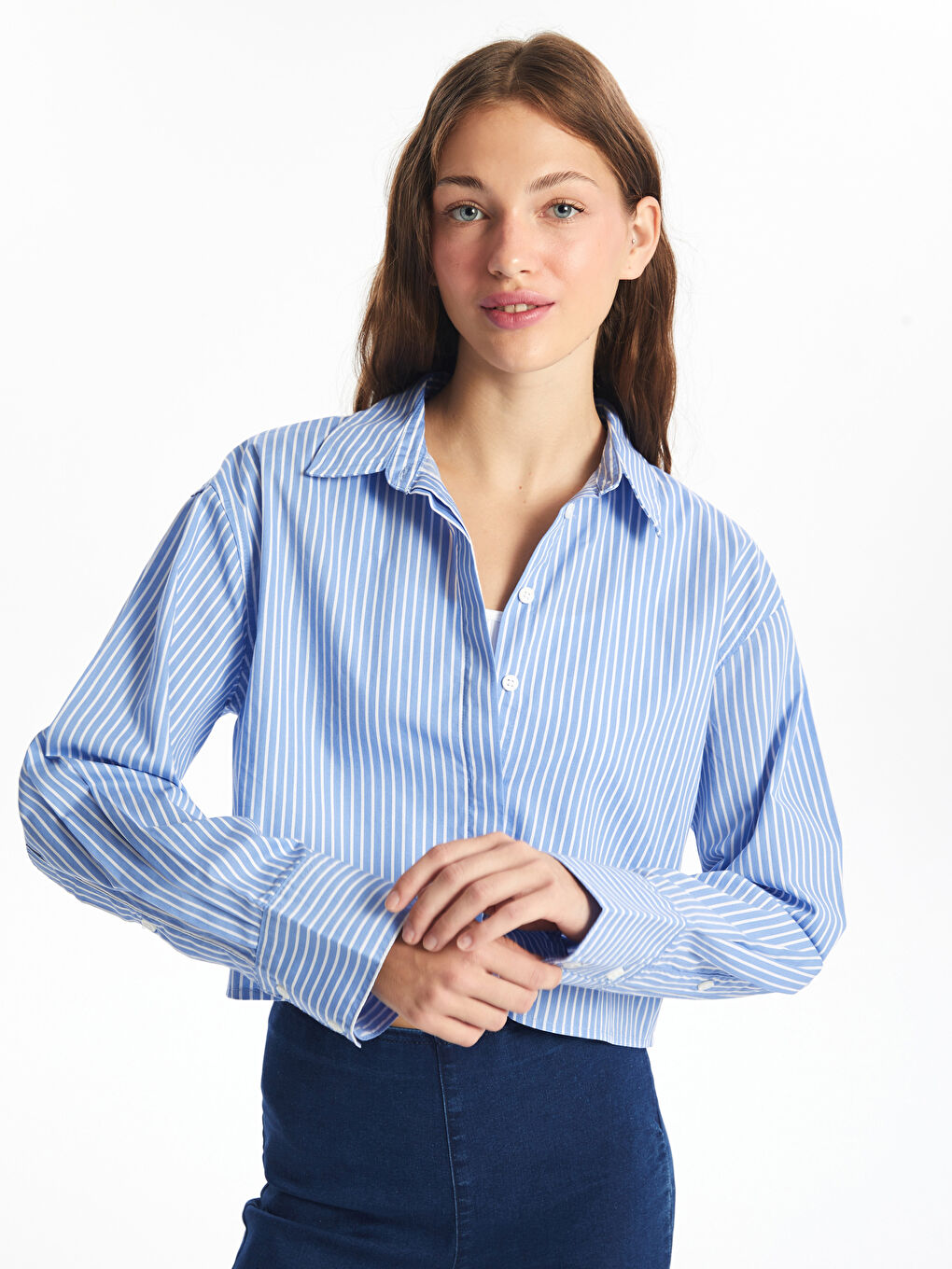 XSIDE Prugasta prevelika poplin ženska košulja -W46880Z8-LEN