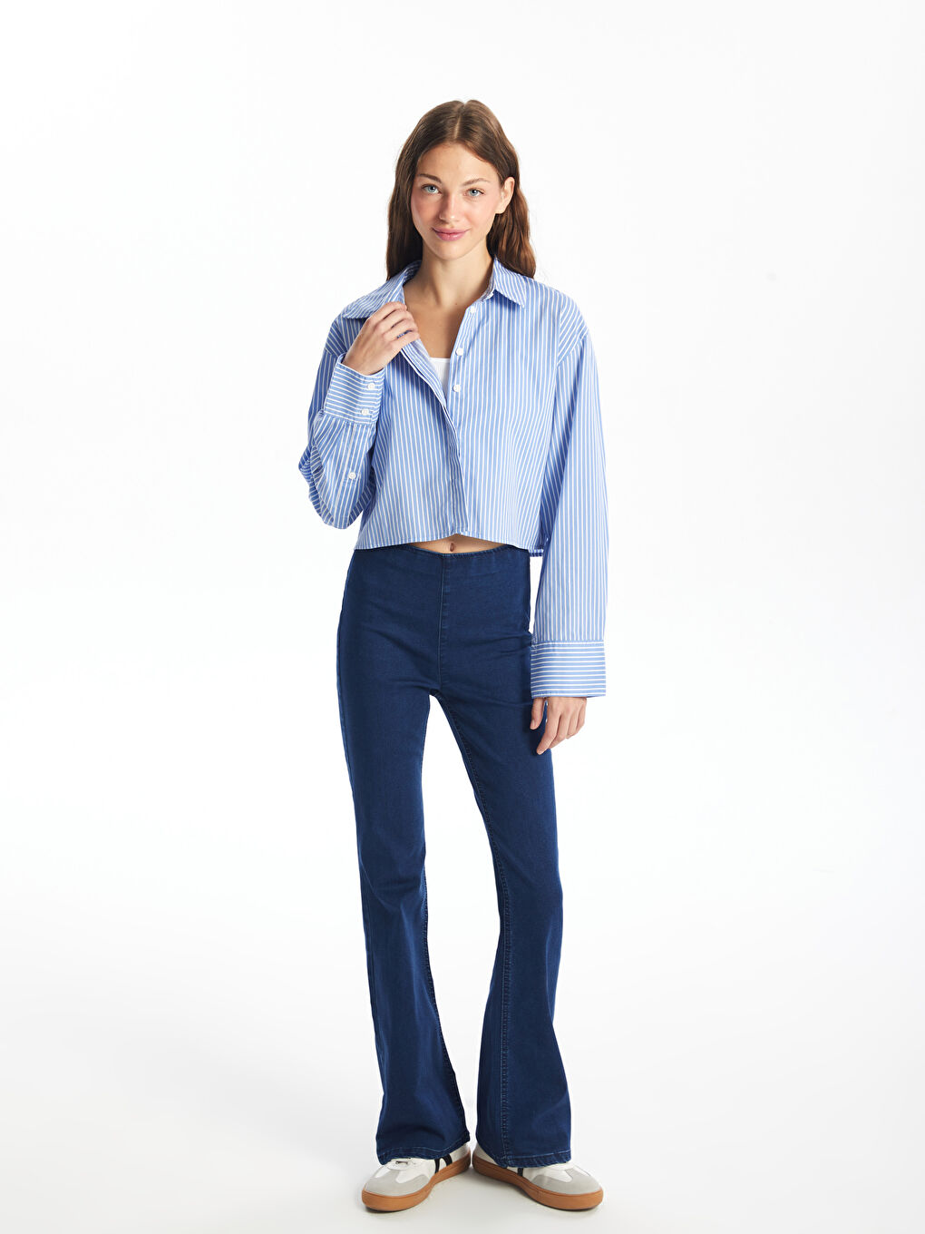 XSIDE Prugasta prevelika poplin ženska košulja -W46880Z8-LEN