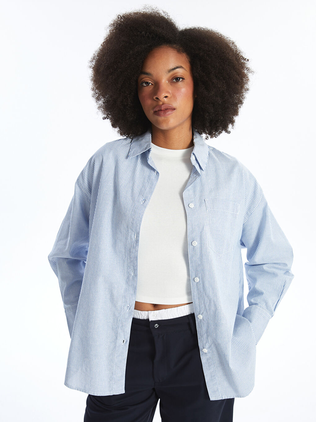Striped Oversize Poplin Women's Shirt