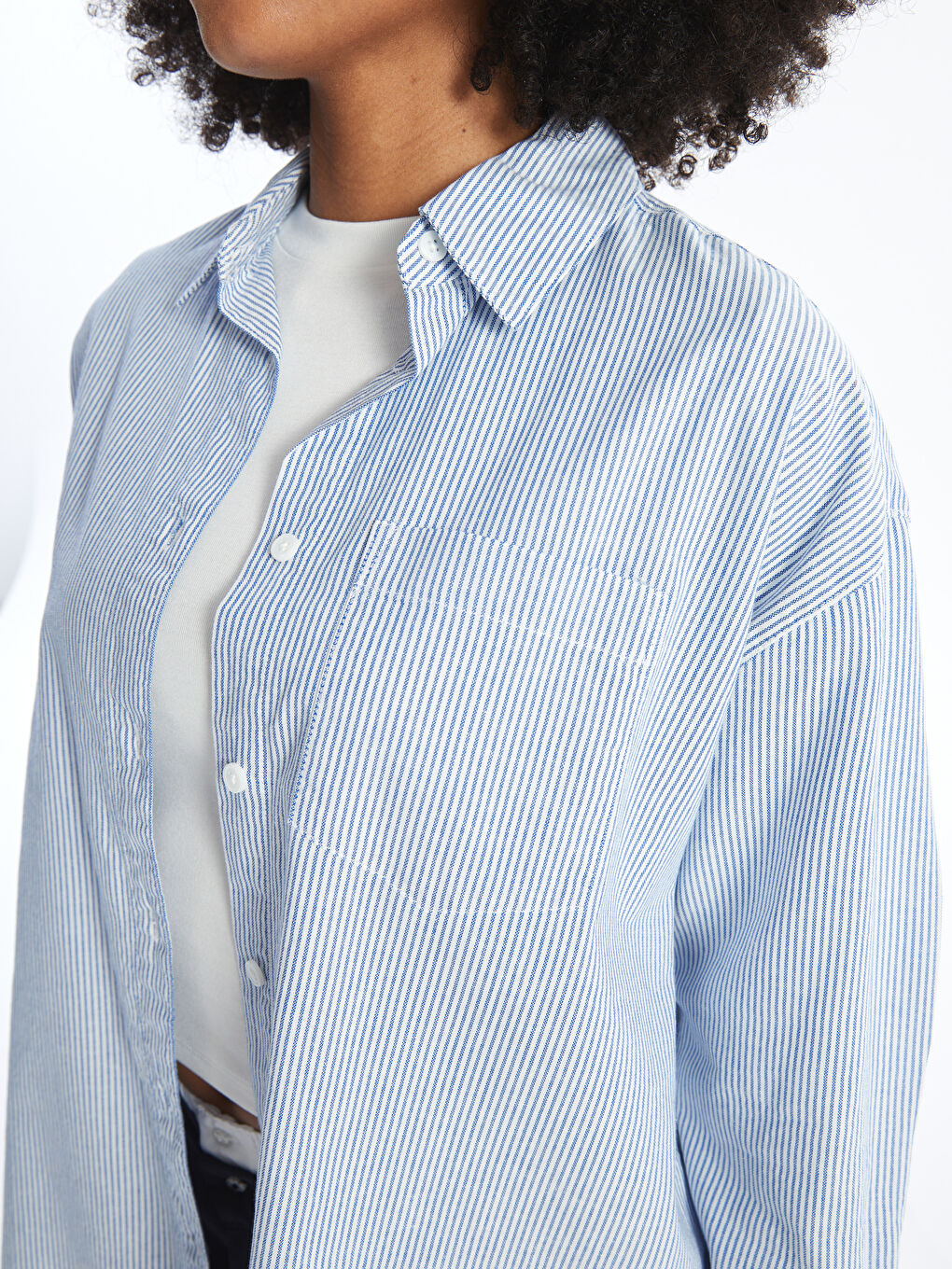 Striped Oversize Poplin Women's Shirt-2