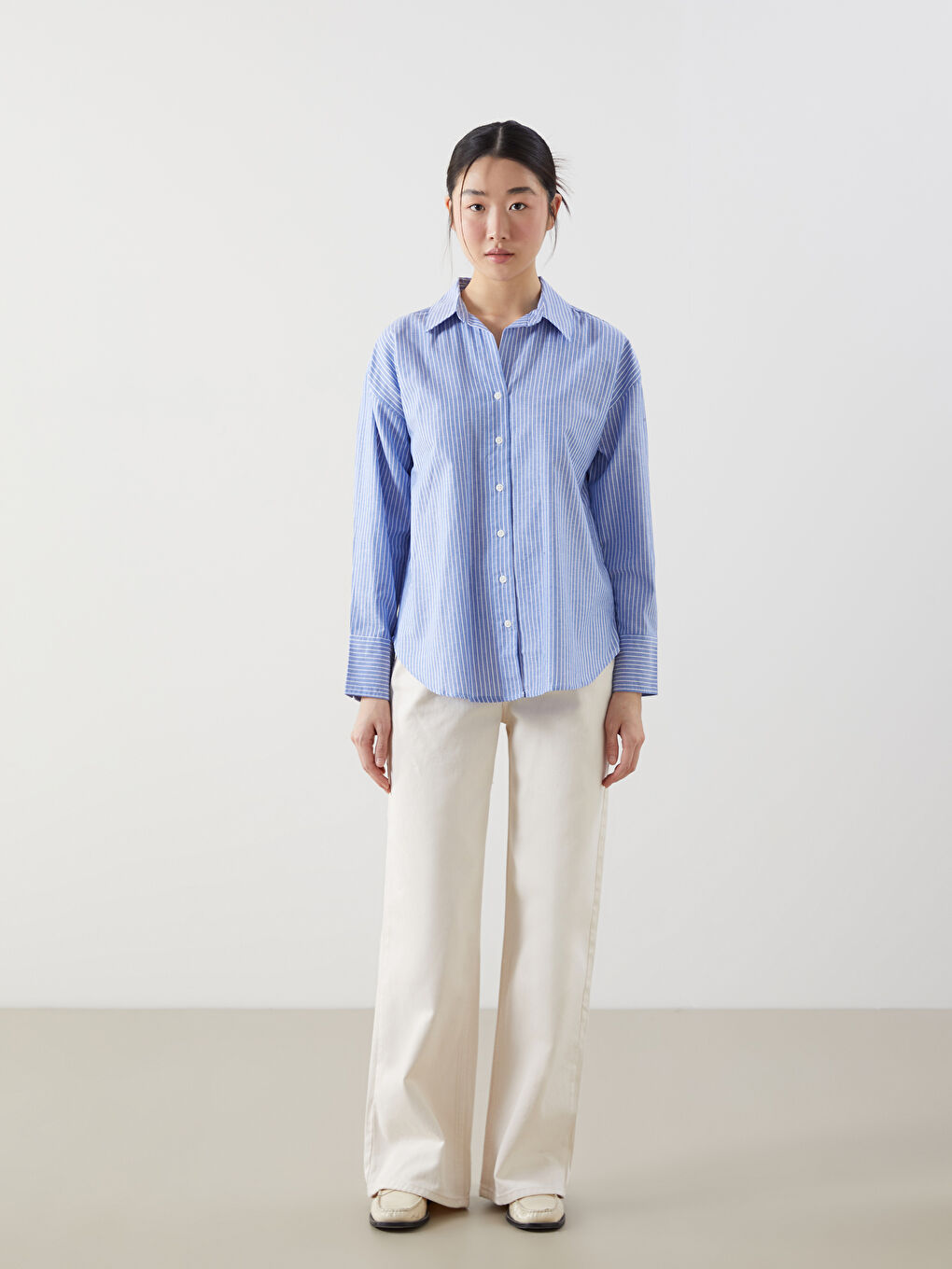 Striped Oversize Poplin Women's Shirt-1