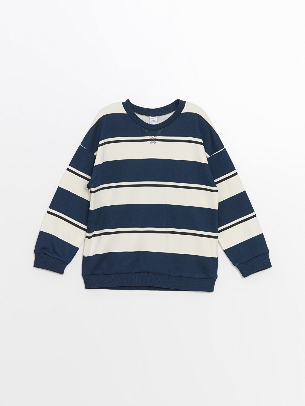 LCW Kids Bej Çizgili Bisiklet Yaka Uzun Kollu Çizgili Erkek Çocuk Sweatshirt