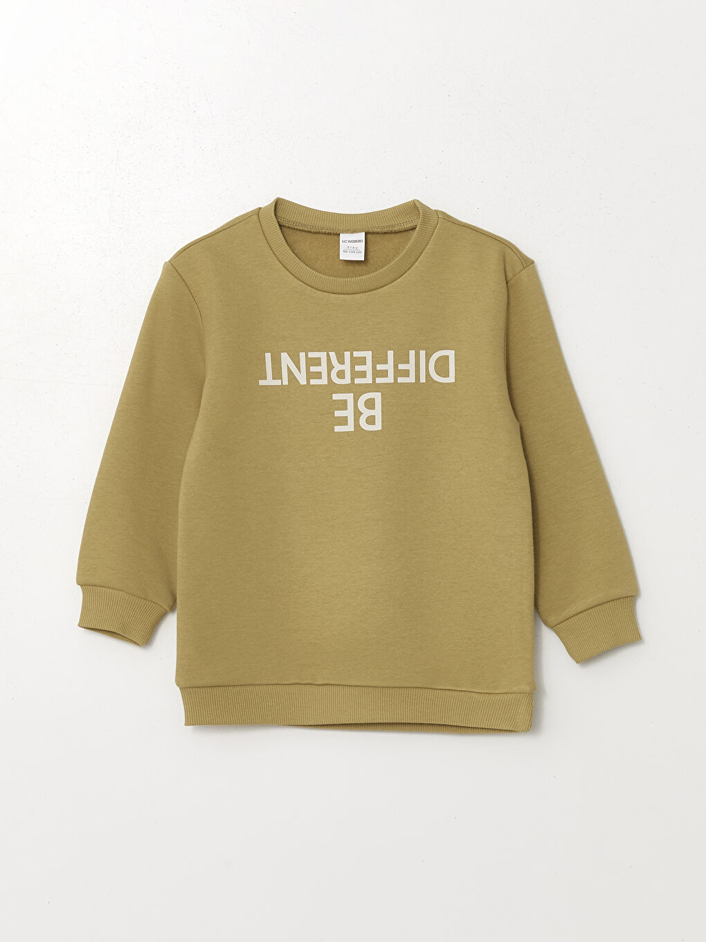 LCW Kids Açık Haki Bisiklet Yaka Uzun Kollu Erkek Çocuk Sweatshirt