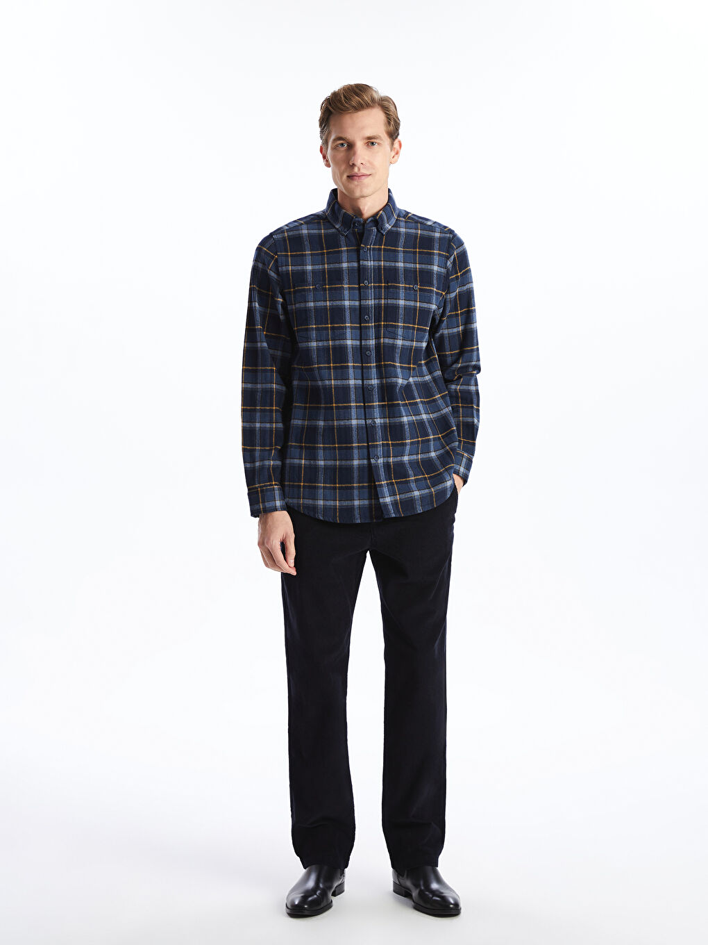 Regular Fit Long Sleeve Plaid Men's Flannel Shirt-1