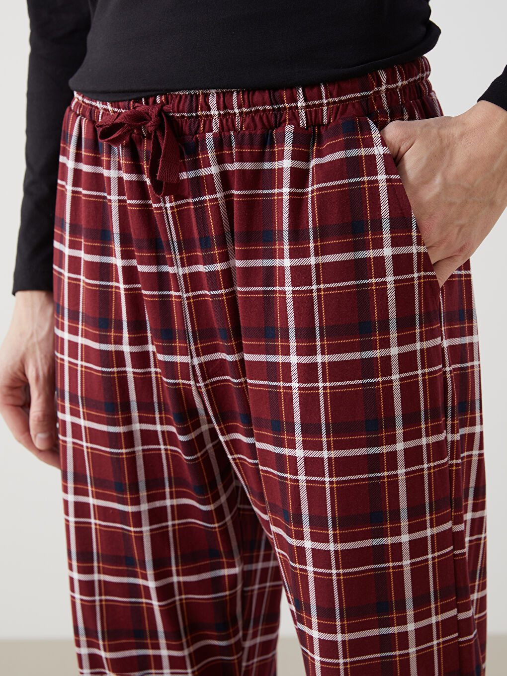 Bordo Standart Kalıp Ekose Erkek Pijama Alt-2