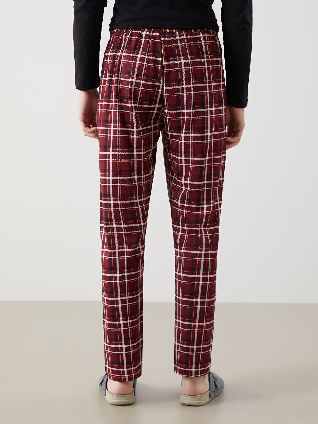 Bordo Standart Kalıp Ekose Erkek Pijama Alt-3