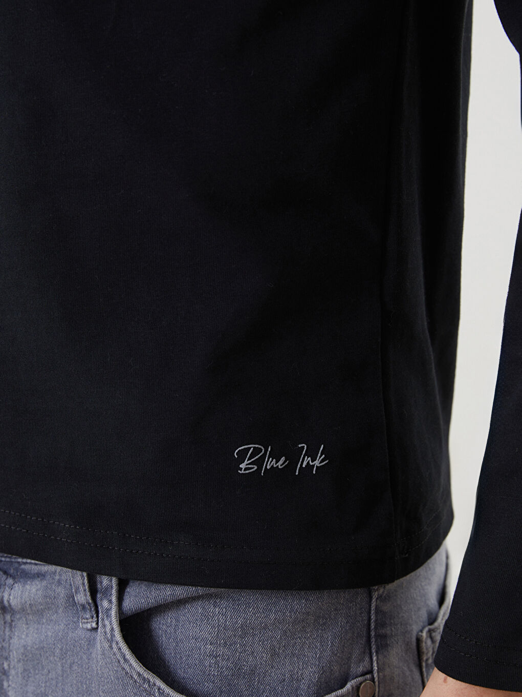 Siyah Bisiklet Yaka Uzun Kollu Erkek Pijama Üst-2