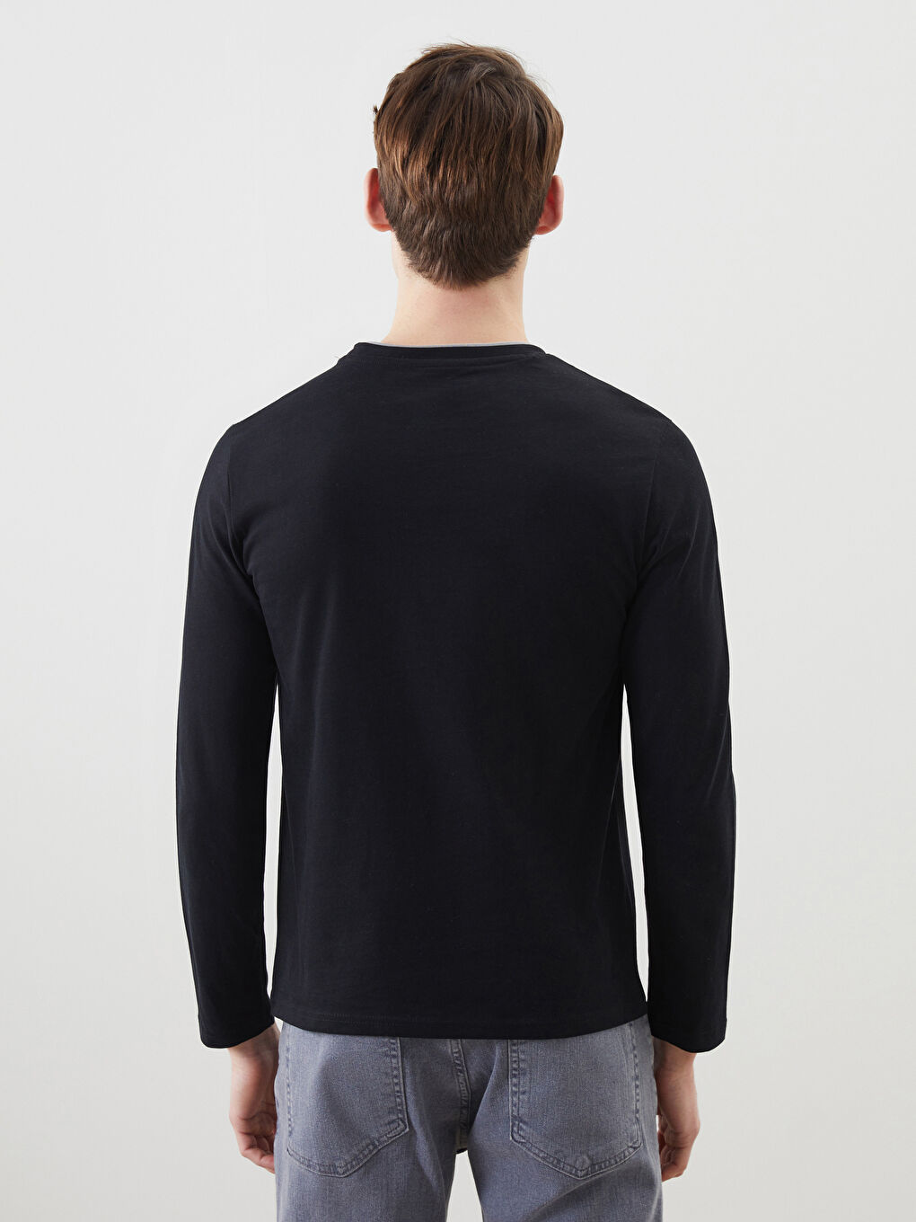 Siyah Bisiklet Yaka Uzun Kollu Erkek Pijama Üst-3