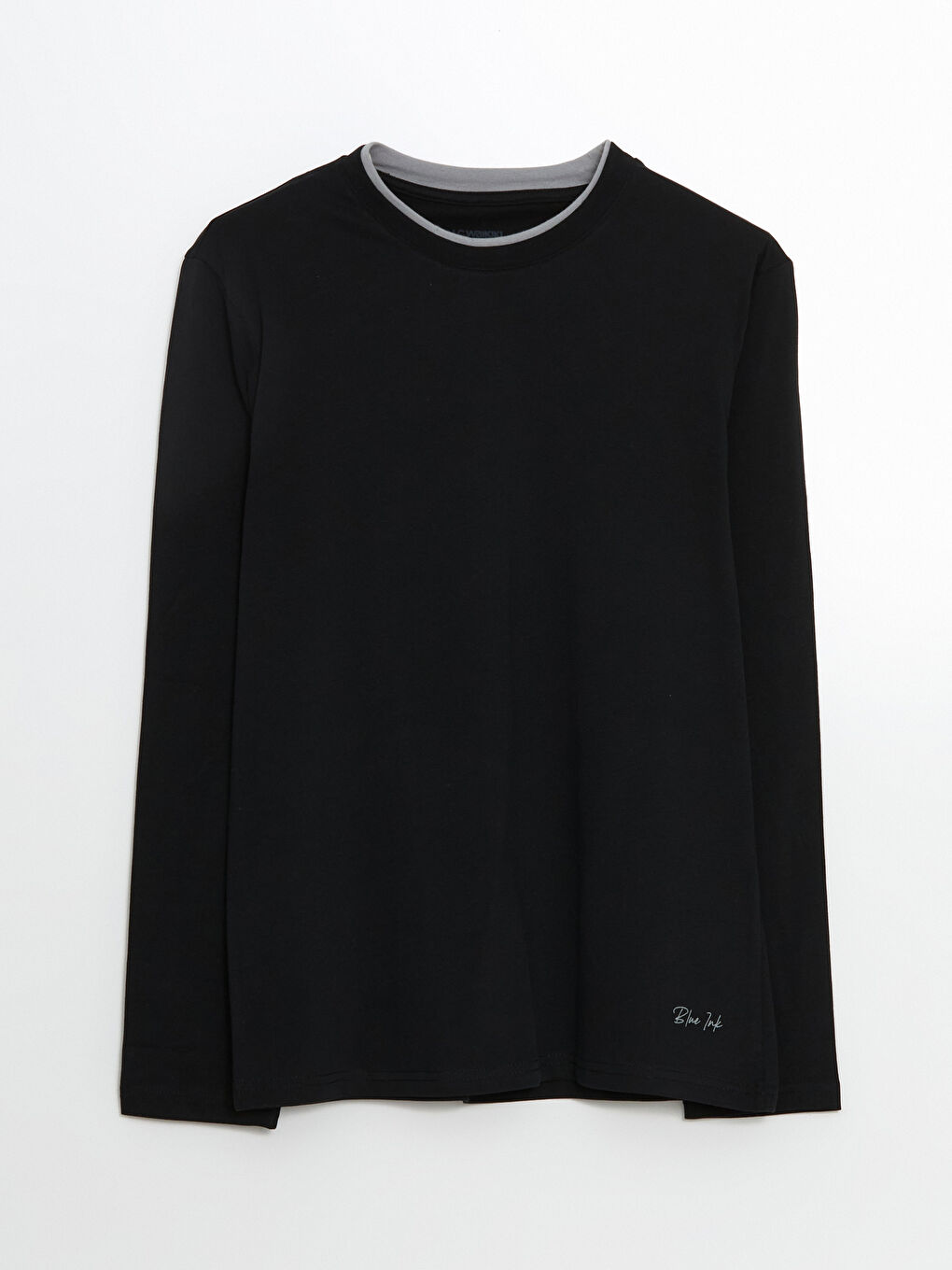 Siyah Bisiklet Yaka Uzun Kollu Erkek Pijama Üst-4