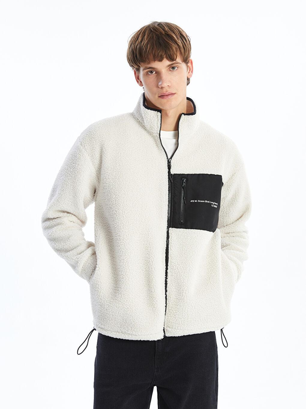 XSIDE Standing Collar Long Sleeve Plush Men's Zippered Sweatshirt -W47147Z8-HZZ