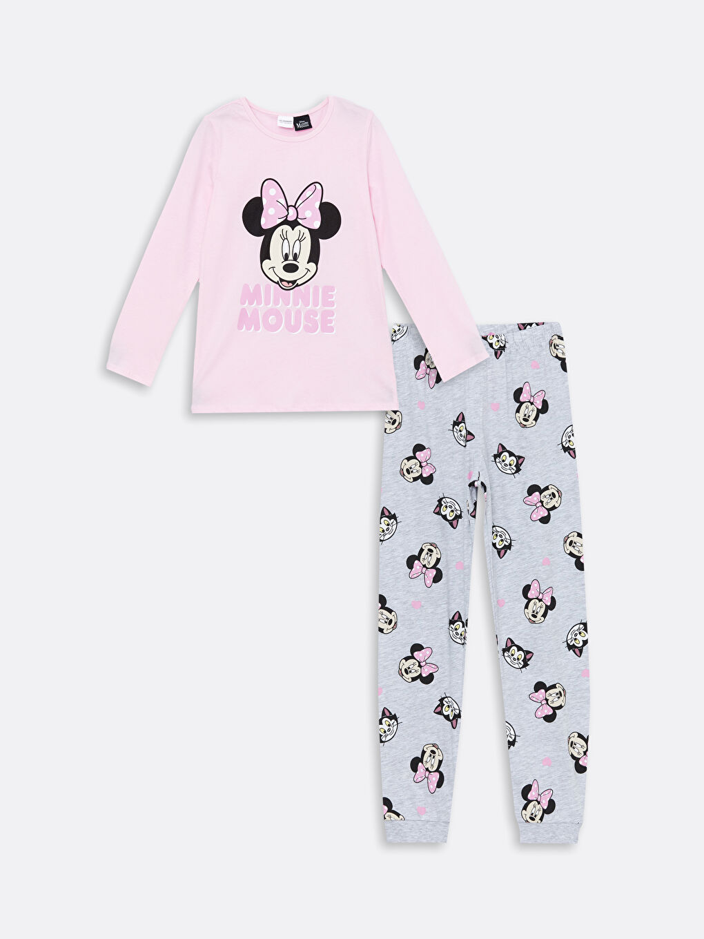 LCW Kids Pembe Leylak Bisiklet Yaka Minnie Mouse Baskılı Uzun Kollu Kız Çocuk Pijama Takımı