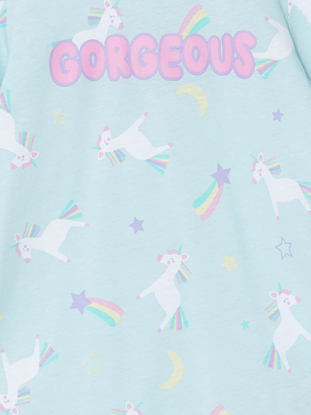 LCW Kids Pastel Mavi Baskılı Bisiklet Yaka Kız Çocuk Pijama Takım - 2