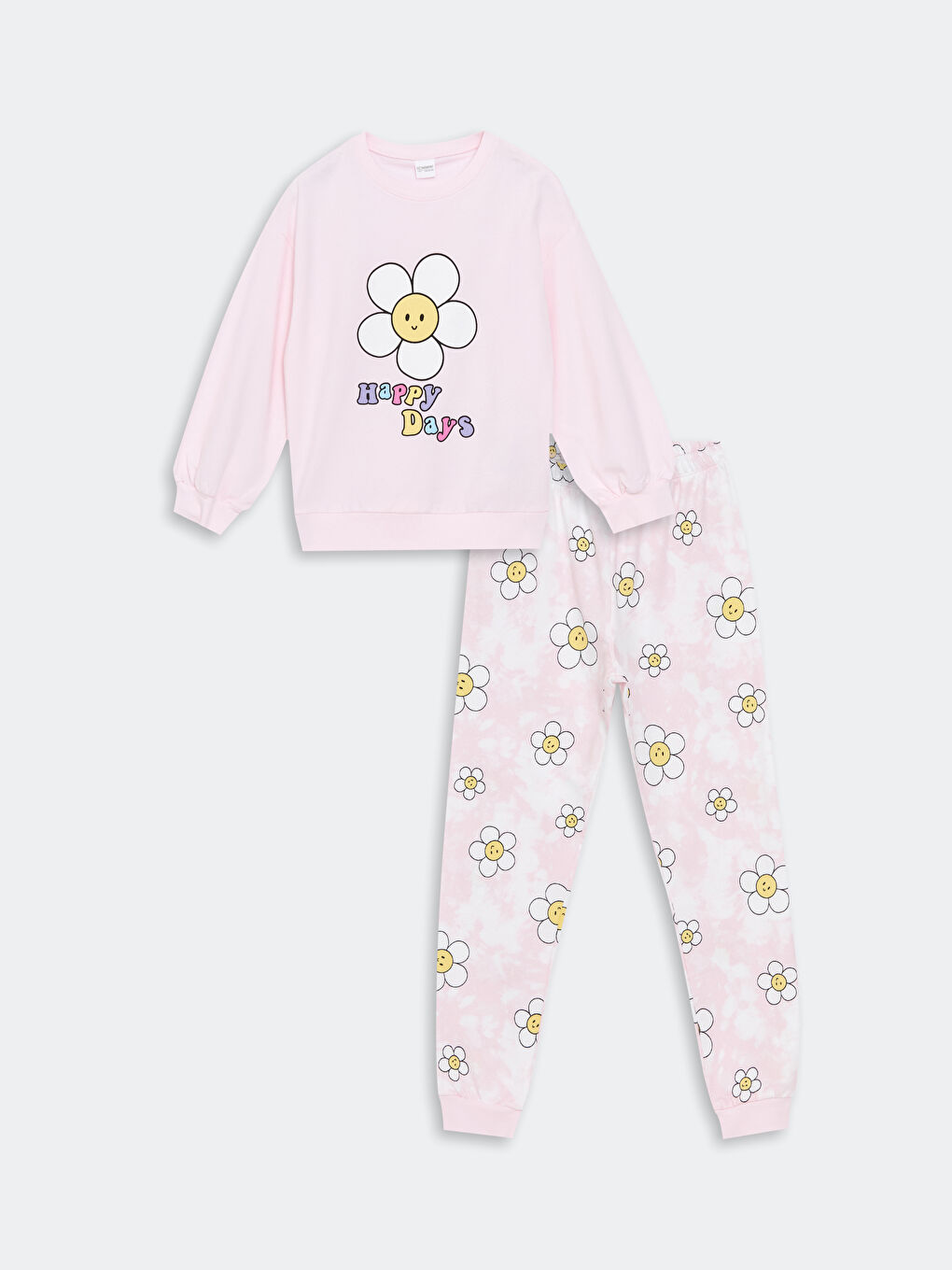 LCW Kids Pembe Leylak Bisiklet Yaka Baskılı Kız Çocuk Pijama Takımı