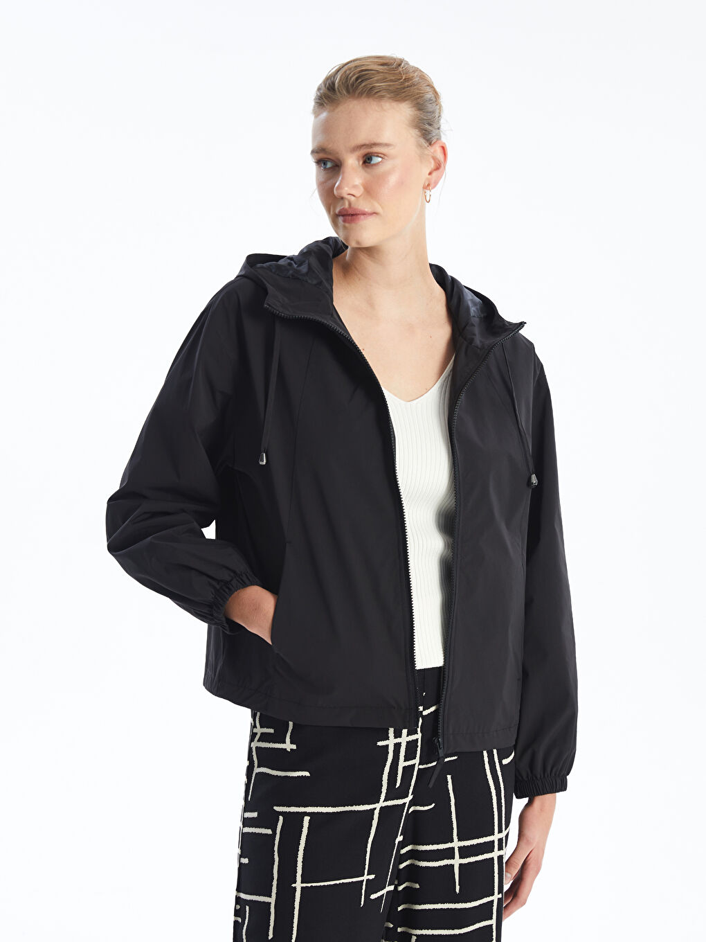 Imperméable Uni à Capuche pour Femmes-1