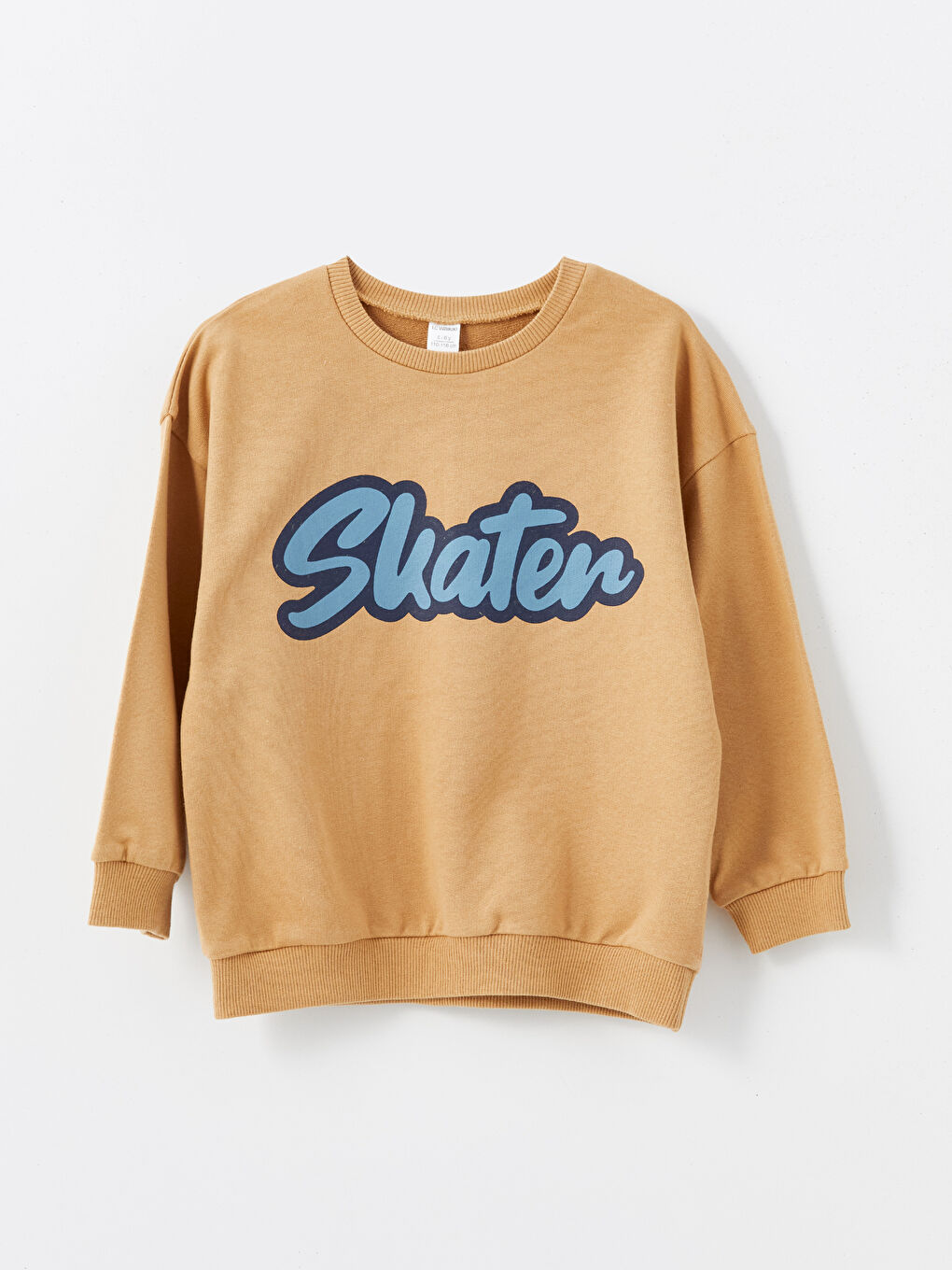 LCW Kids Koyu Bej Bisiklet Yaka Uzun Kollu Baskılı Erkek Çocuk Sweatshirt