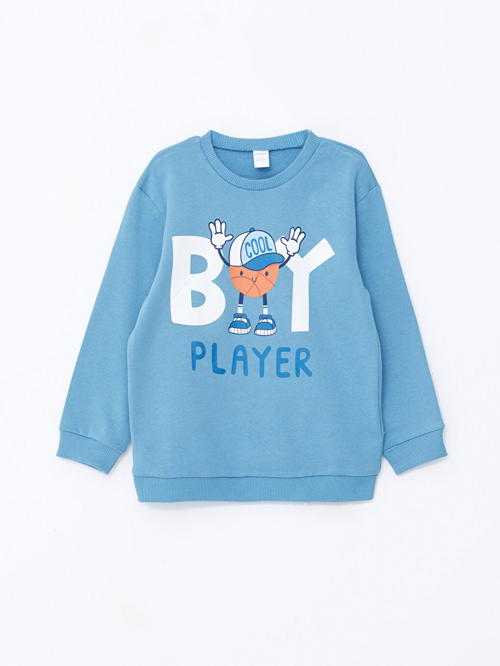 LCW Kids Mavi Bisiklet Yaka Baskılı Erkek Çocuk Sweatshirt