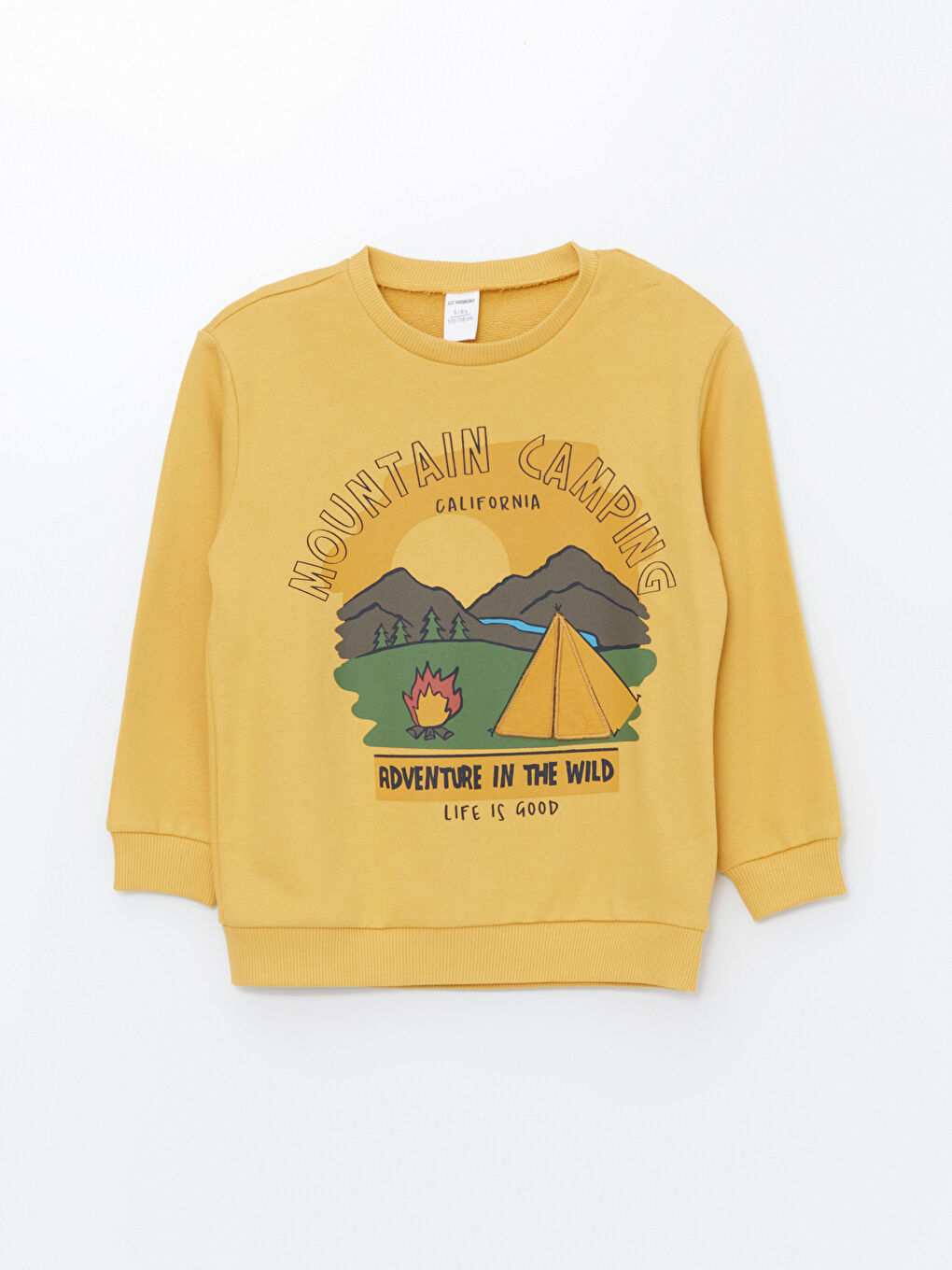 LCW Kids Mat Sarı Bisiklet Yaka Baskılı Erkek Çocuk Sweatshirt