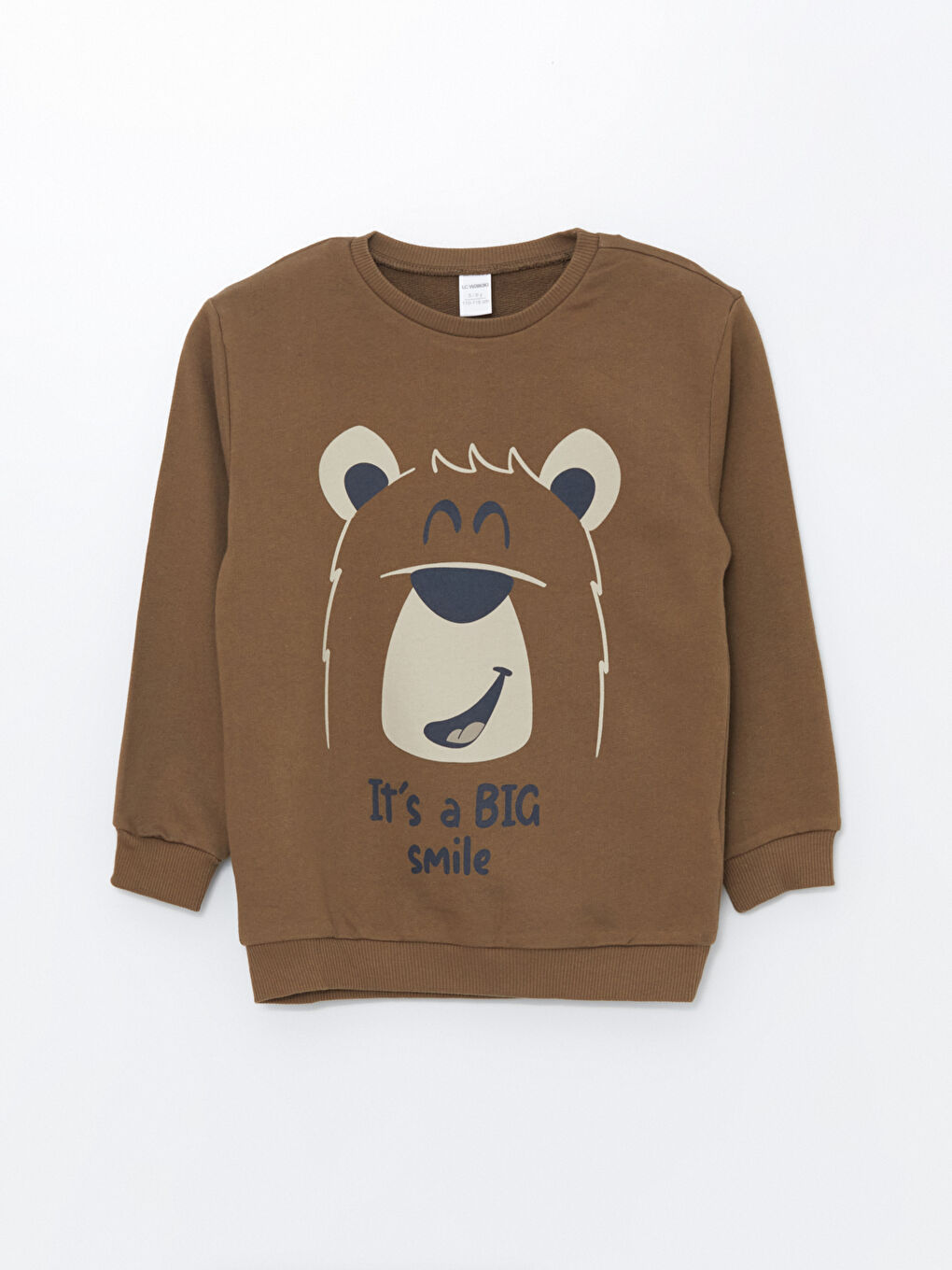 LCW Kids Açık Kahverengi Bisiklet Yaka Baskılı Erkek Çocuk Sweatshirt