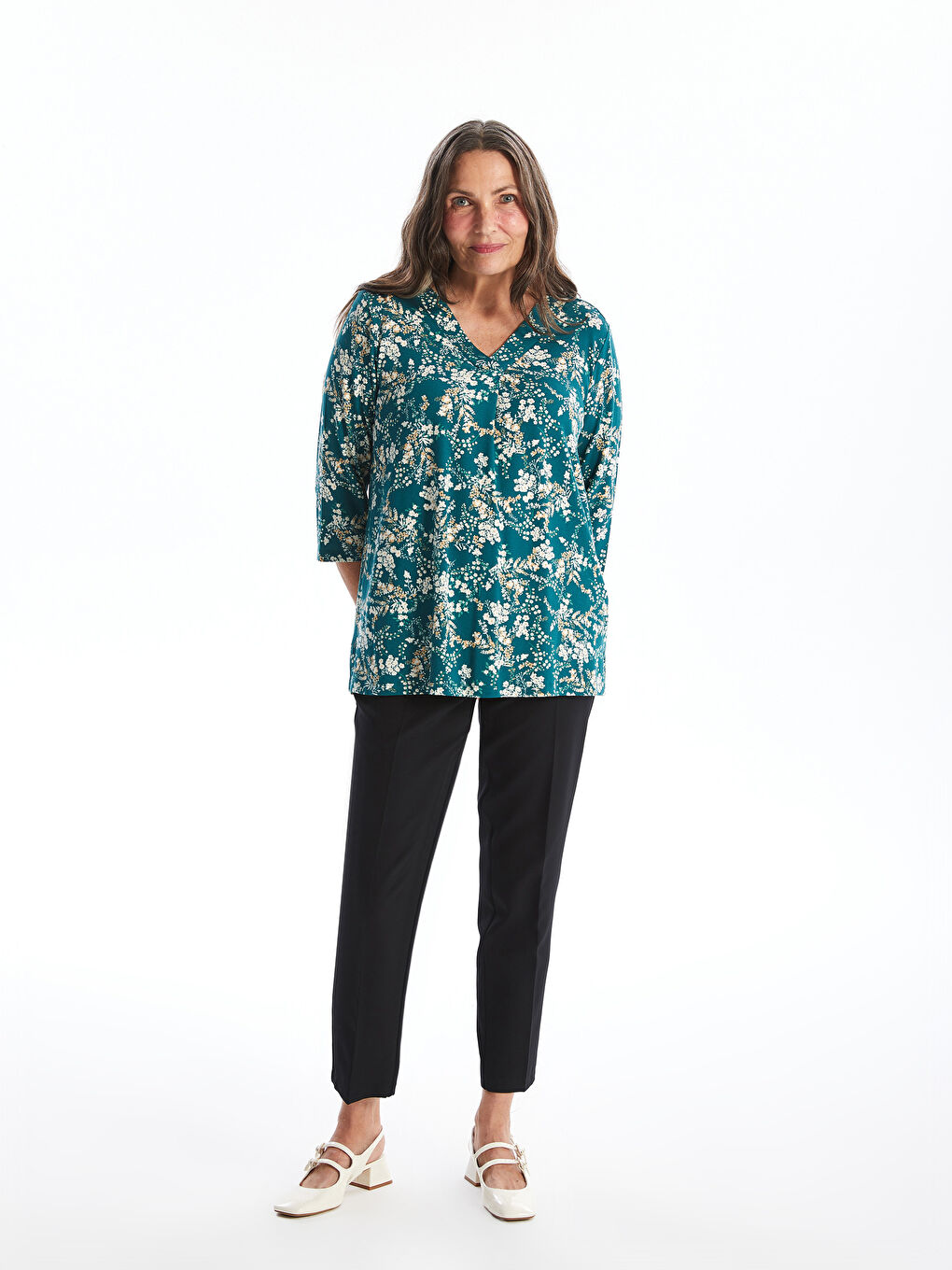 LCW Grace V-Ausschnitt Blumige Bluse für Damen -W47393Z8-LSY