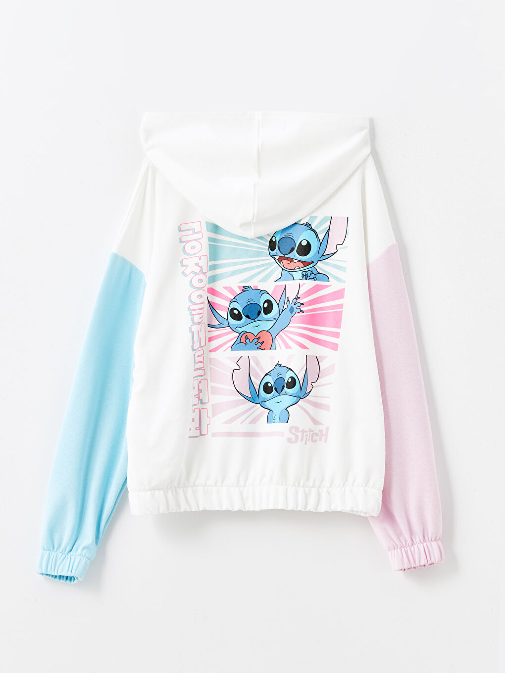 LCW Kids Ekru Kapüşonlu Stitch Baskılı Kız Çocuk Fermuarlı Sweatshirt - 1