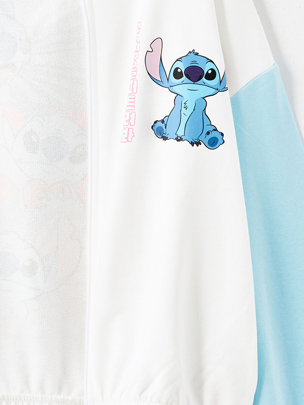 LCW Kids Ekru Kapüşonlu Stitch Baskılı Kız Çocuk Fermuarlı Sweatshirt - 2