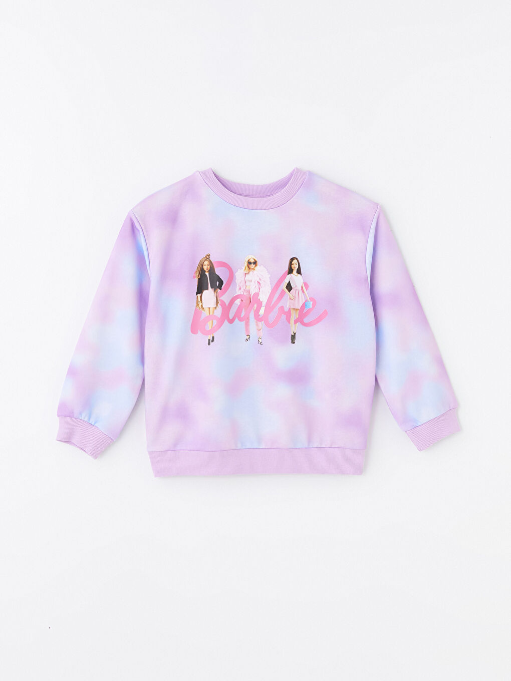 LCW Kids Karışık Baskılı Bisiklet Yaka Barbie Baskılı Kız Çocuk Kalın Sweatshirt