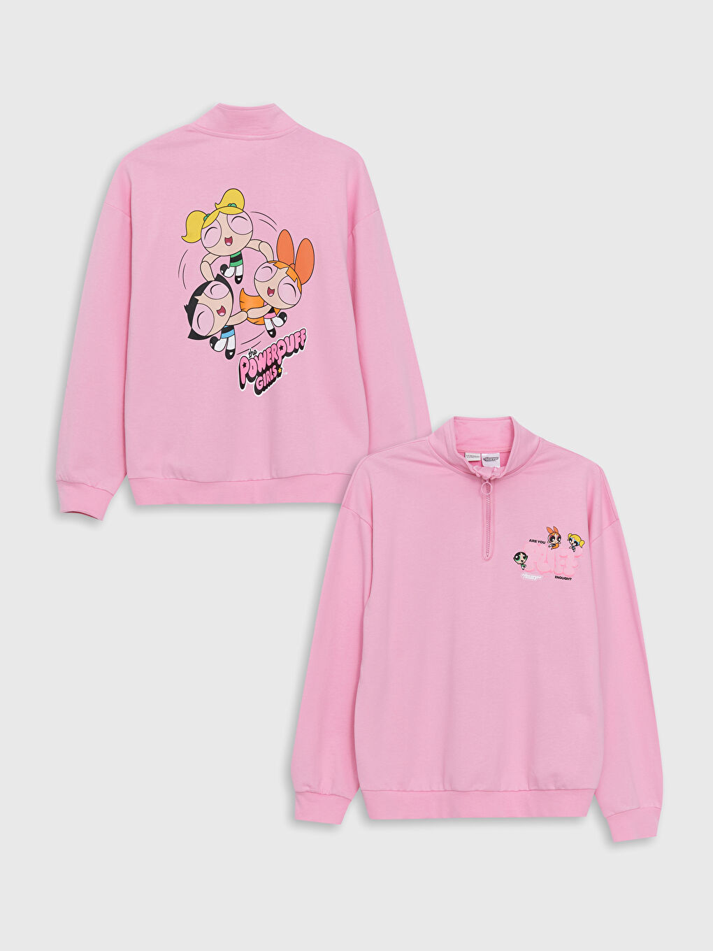 LCW Kids Pembe Dik Yaka Powerpuff Girls Baskılı Kız Çocuk Sweatshirt