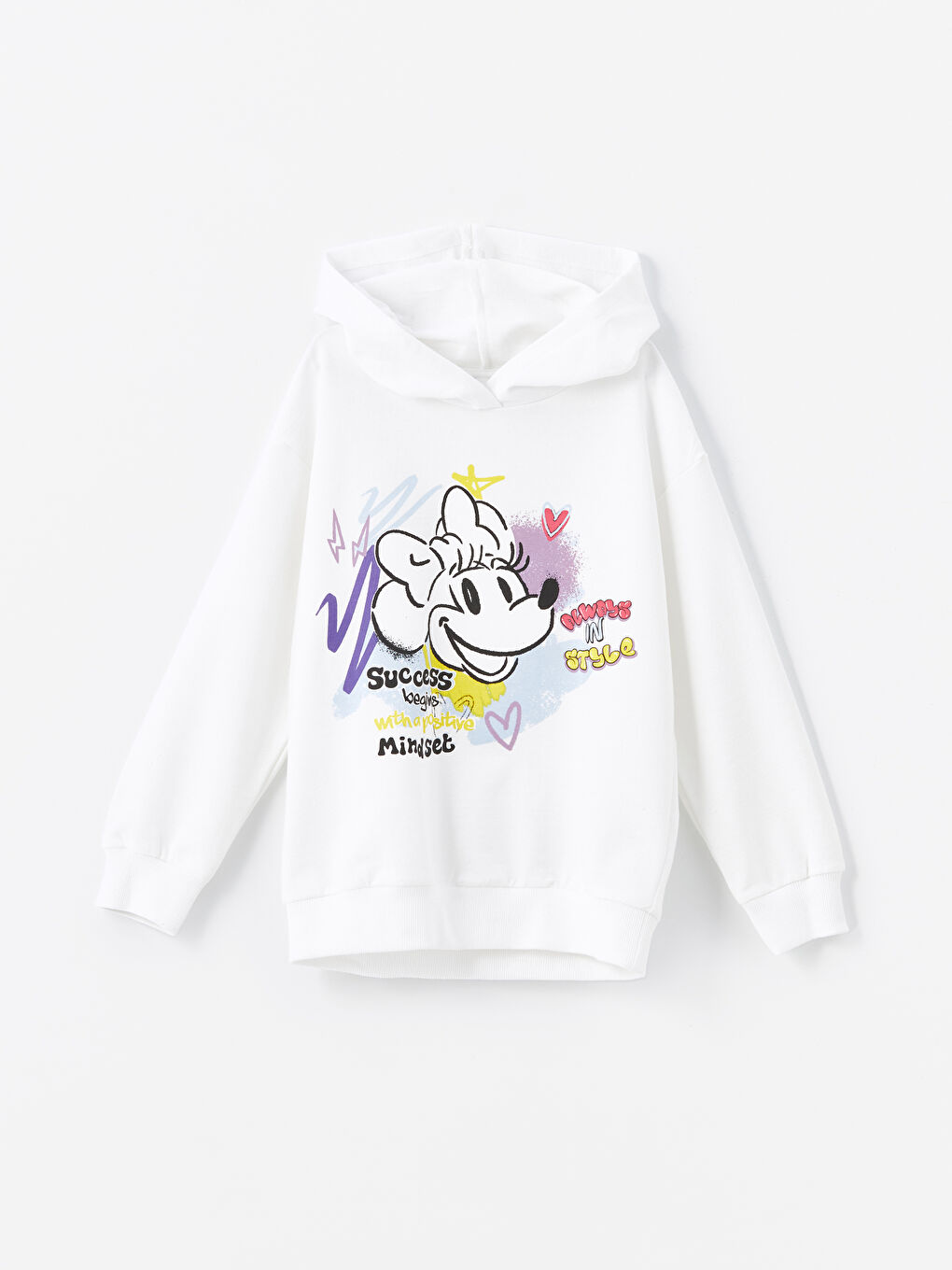 LCW Kids Ekru Kapüşonlu Minnie Mouse Baskılı Uzun Kollu Kız Çocuk Sweatshirt