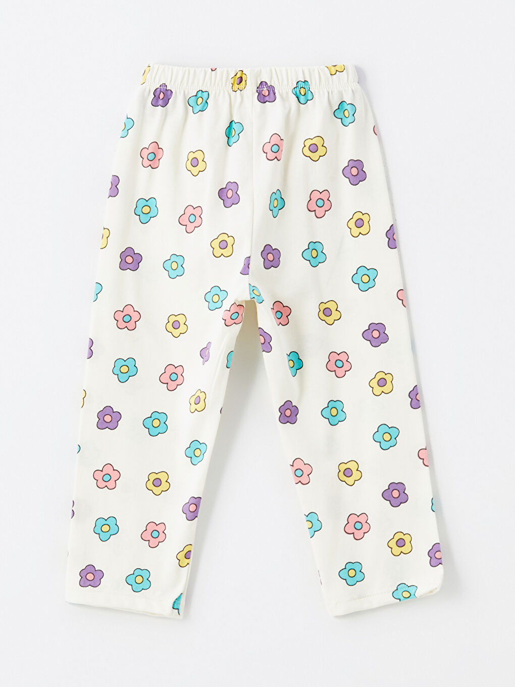 Ekru Beli Lastikli Çiçekli Kız Bebek Pijama Alt-1